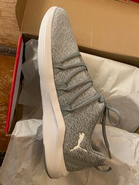Puma Women’s  Gray Knit Lace-Up Sneaker with White Sole